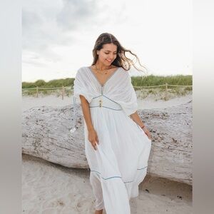 - Pitusa Clara Pom Pom Long Maxi Dress White Standard Size